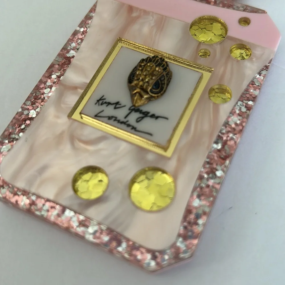 Kurt Geiger Pink and Gold glitter handbag charm accessory Key Holder Key fab
